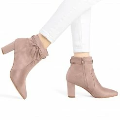 Allegra K Women's Pointed Toe Block Heel Zipper Ankle Boots Shoes