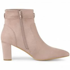 Allegra K Women's Pointed Toe Block Heel Zipper Ankle Boots Shoes