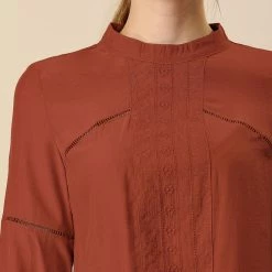 Allegra K Women's Embroidery Floral Peasant Blouse Crew Neck Boho Shirts Tops