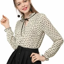 Allegra K Women's Tie Ruffle Neck Blouse Vintage Bell Long Sleeves Top