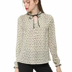Allegra K Women's Tie Ruffle Neck Blouse Vintage Bell Long Sleeves Top