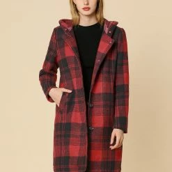 Allegra K Plaid Single Breasted Jacket With Removable Faux Fur Hood Women
