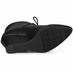 Allegra K Women's Pointed Toe Zip Wedge Heel Ankle Boots