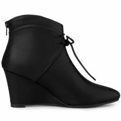 Allegra K Women's Pointed Toe Zip Wedge Heel Ankle Boots