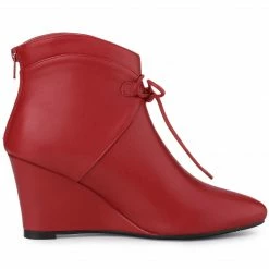 Allegra K Women's Pointed Toe Zip Wedge Heel Ankle Boots