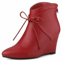 Allegra K Women's Pointed Toe Zip Wedge Heel Ankle Boots