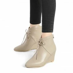 Allegra K Women's Pointed Toe Zip Wedge Heel Ankle Boots