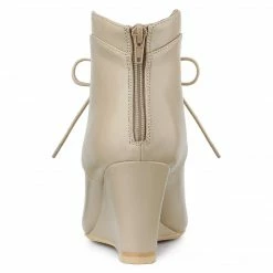 Allegra K Women's Pointed Toe Zip Wedge Heel Ankle Boots