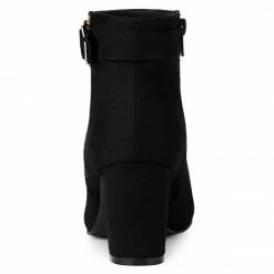 Allegra K Shoes Women's Pointed Toe Buckle Zip Block Heel Ankle Booties