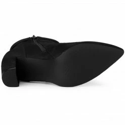 Allegra K Shoes Women's Pointed Toe Buckle Zip Block Heel Ankle Booties