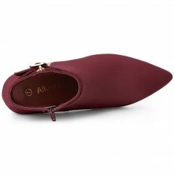 Allegra K Shoes Women's Pointed Toe Buckle Zip Block Heel Ankle Booties