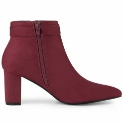 Allegra K Shoes Women's Pointed Toe Buckle Zip Block Heel Ankle Booties