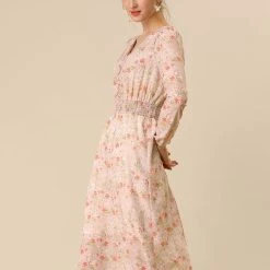 Women Allegra K Floral Print Flowy V-Neck Midi Dress