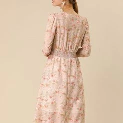 Women Allegra K Floral Print Flowy V-Neck Midi Dress