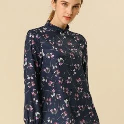 Allegra K Floral Mock Neck Long Sleeve Blouse Women 35 Allegra K Floral Mock Neck Long Sleeve Blouse Women
