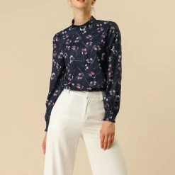 Allegra K Floral Mock Neck Long Sleeve Blouse Women 36 Allegra K Floral Mock Neck Long Sleeve Blouse Women