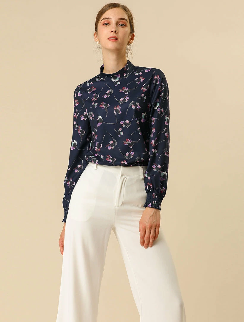 Allegra K Floral Mock Neck Long Sleeve Blouse Women 18 Allegra K Floral Mock Neck Long Sleeve Blouse Women
