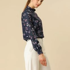 Allegra K Floral Mock Neck Long Sleeve Blouse Women 37 Allegra K Floral Mock Neck Long Sleeve Blouse Women