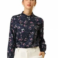 Allegra K Floral Mock Neck Long Sleeve Blouse Women 34 Allegra K Floral Mock Neck Long Sleeve Blouse Women