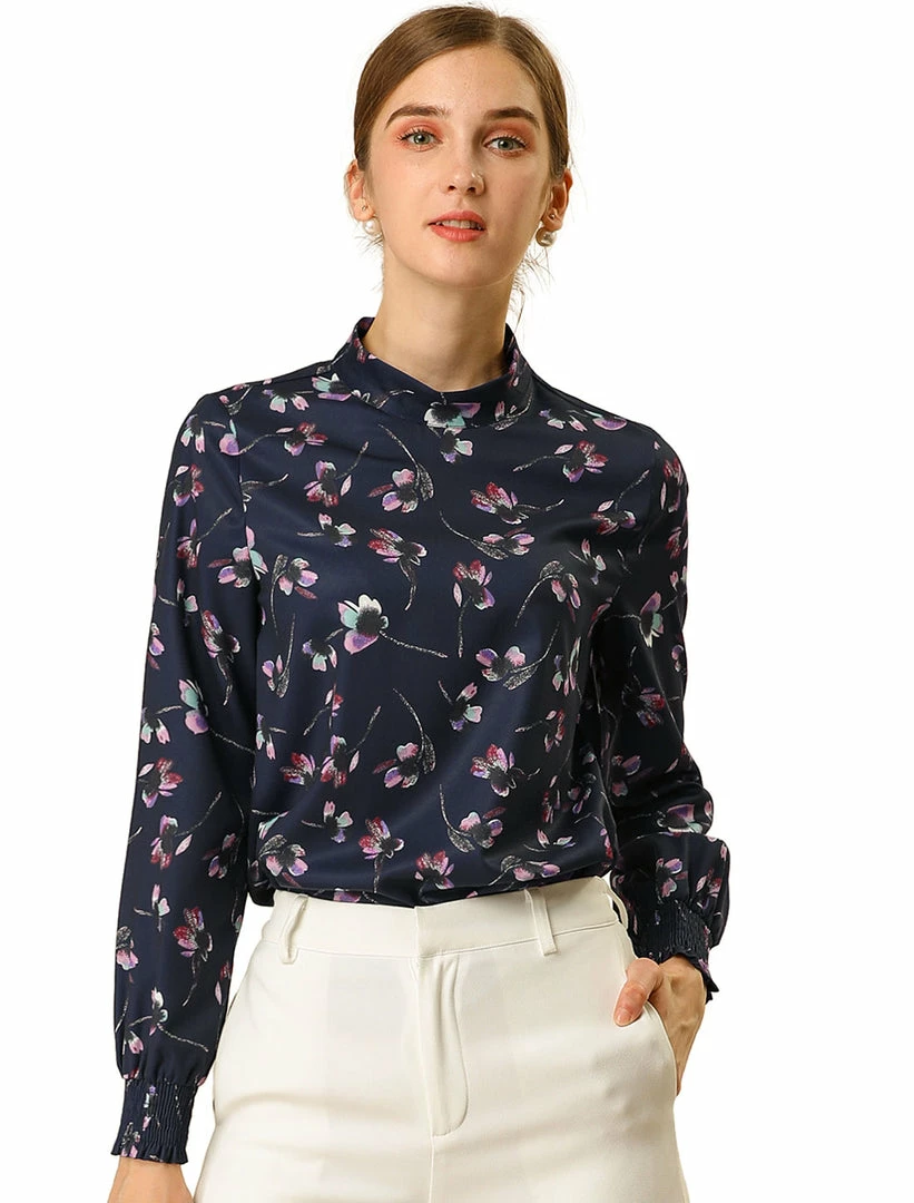 Allegra K Floral Mock Neck Long Sleeve Blouse Women 16 Allegra K Floral Mock Neck Long Sleeve Blouse Women