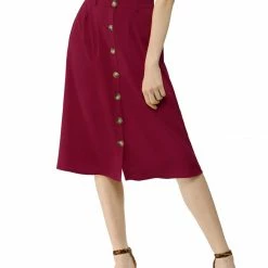 Allegra K Women's Button Front Casual High Waist Belted Midi Flare Skirt