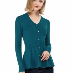 Allegra K Smocked Waist Peplum Pullover Jumper Women