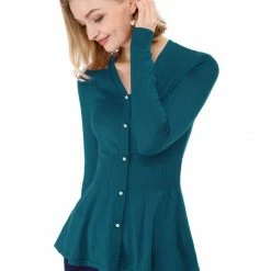 Allegra K Smocked Waist Peplum Pullover Jumper Women