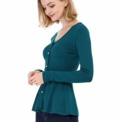 Allegra K Smocked Waist Peplum Pullover Jumper Women