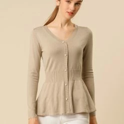 Allegra K Smocked Waist Peplum Pullover Jumper Women