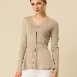 Allegra K Smocked Waist Peplum Pullover Jumper Women