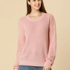 Women Allegra K Drop Shoulder Elbow Cat Patch Loose Sweater