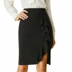 Allegra K Women's Slit Hem Ruffle Casual Work Office Midi Bodycon Skirt