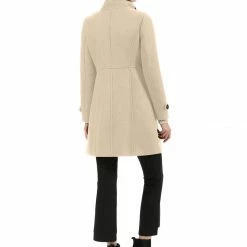 Allegra K Women's Double Breasted Stand Collar Coat With Slant Pockets