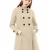 Allegra K Women's Double Breasted Stand Collar Coat With Slant Pockets
