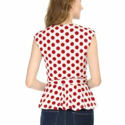 Allegra K V Neck Sleeveless Self Tie Wrap Front Dotted Top
