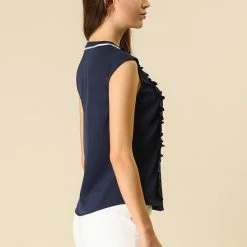 Allegra K Tie Neck Sleeveless Ruffle Button Down Chiffon Shirt Clothing 79 Allegra K Tie Neck Sleeveless Ruffle Button Down Chiffon Shirt Clothing