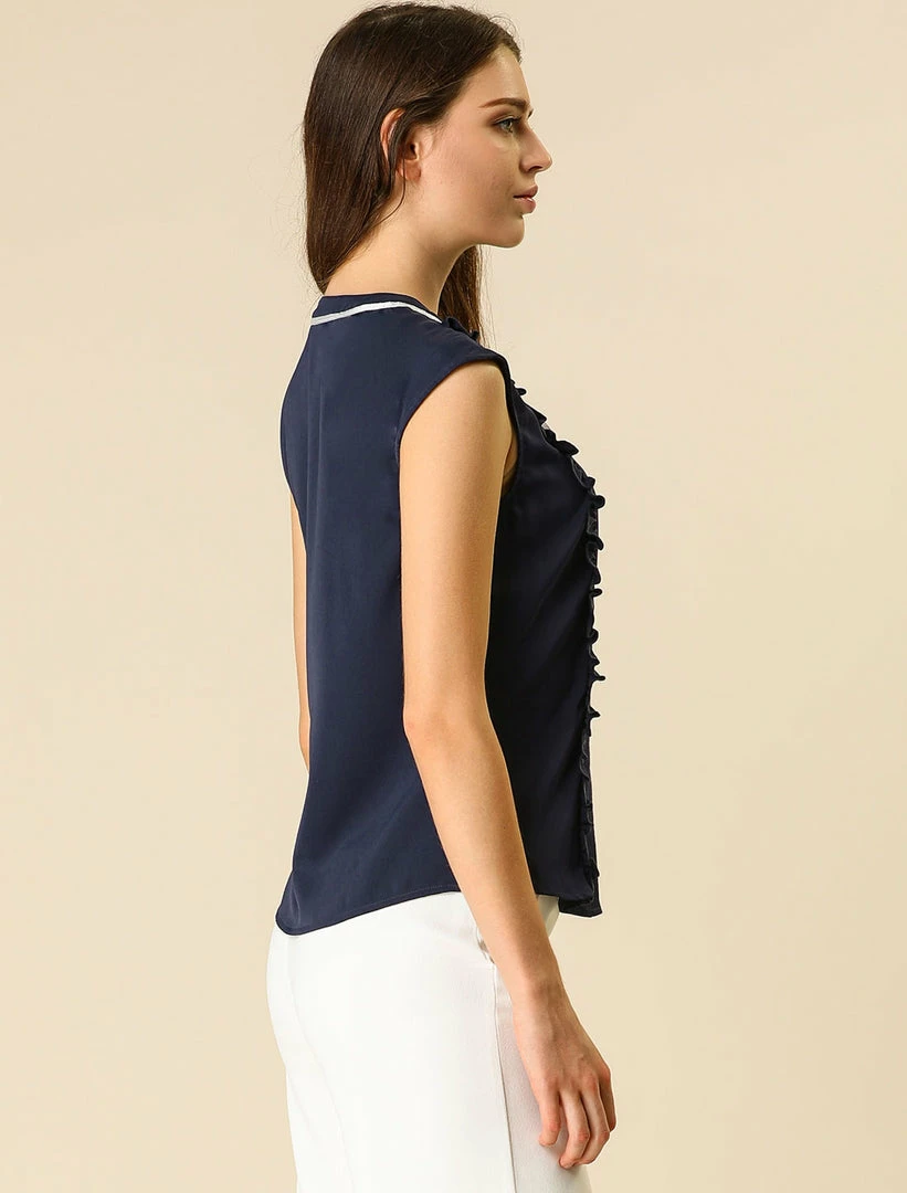 Allegra K Tie Neck Sleeveless Ruffle Button Down Chiffon Shirt Clothing 37 Allegra K Tie Neck Sleeveless Ruffle Button Down Chiffon Shirt Clothing