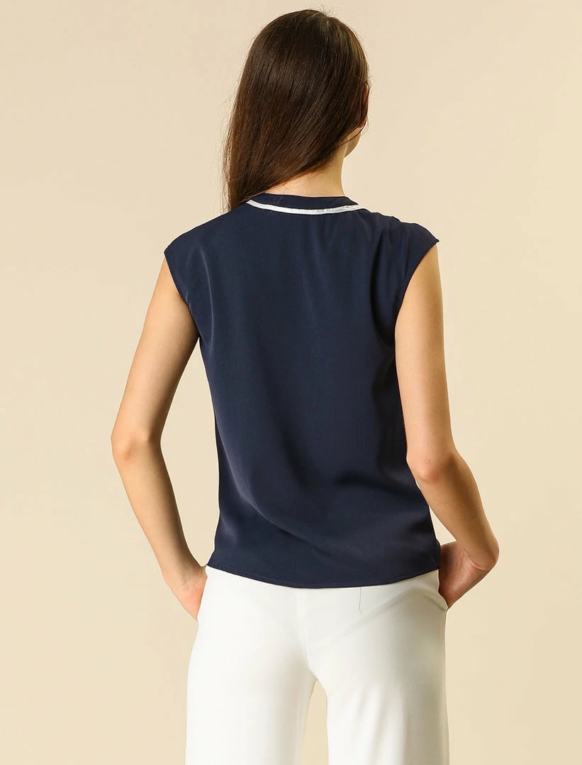 Allegra K Tie Neck Sleeveless Ruffle Button Down Chiffon Shirt Clothing 38 Allegra K Tie Neck Sleeveless Ruffle Button Down Chiffon Shirt Clothing