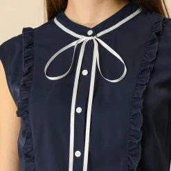 Allegra K Tie Neck Sleeveless Ruffle Button Down Chiffon Shirt Clothing 81 Allegra K Tie Neck Sleeveless Ruffle Button Down Chiffon Shirt Clothing