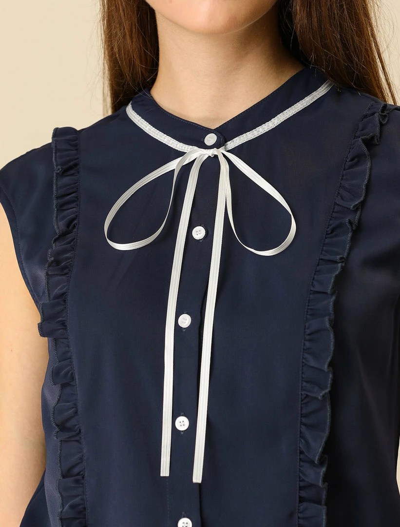 Allegra K Tie Neck Sleeveless Ruffle Button Down Chiffon Shirt Clothing 39 Allegra K Tie Neck Sleeveless Ruffle Button Down Chiffon Shirt Clothing
