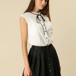 Allegra K Tie Neck Sleeveless Ruffle Button Down Chiffon Shirt Clothing 72 Allegra K Tie Neck Sleeveless Ruffle Button Down Chiffon Shirt Clothing