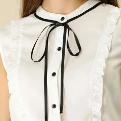 Allegra K Tie Neck Sleeveless Ruffle Button Down Chiffon Shirt Clothing 75 Allegra K Tie Neck Sleeveless Ruffle Button Down Chiffon Shirt Clothing