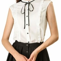 Allegra K Tie Neck Sleeveless Ruffle Button Down Chiffon Shirt Clothing 70 Allegra K Tie Neck Sleeveless Ruffle Button Down Chiffon Shirt Clothing