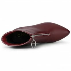 Allegra K Women's Front Zip Pointed Toe Mid Calf Wedge Boots Shoes