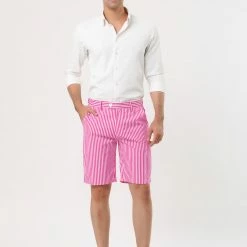 Allegra K Men's Summer Shorts Stripe Slim Fit Flat Front Seersucker Chino Short Pants