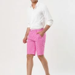 Allegra K Men's Summer Shorts Stripe Slim Fit Flat Front Seersucker Chino Short Pants