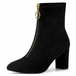 Allegra K Women's Front Zipper Chunky High Heel Ankle Boots Shoes 39 Allegra K Women's Front Zipper Chunky High Heel Ankle Boots Shoes