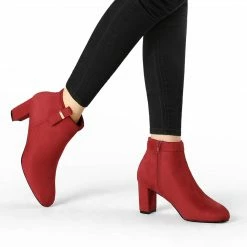 Allegra K Shoes Women's Round Toe Chunky High Heel Ankle Boots 33 Allegra K Shoes Women's Round Toe Chunky High Heel Ankle Boots