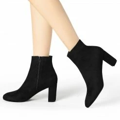 Allegra K Women's Dress Side Zip Chunky Heel Ankle Boots Shoes