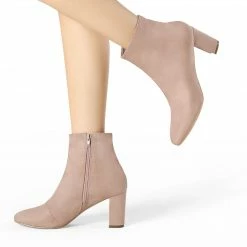 Allegra K Women's Dress Side Zip Chunky Heel Ankle Boots Shoes